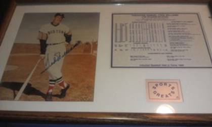 Ted Williams, 8x10 mounted & matted 21x13 frame w8 1.5x6 1.5 stats of achievements & awards