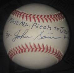 John Sain First ML Pitch to Jackie 4-15-47 on Robinson Commemorative Ball, 1 of 2